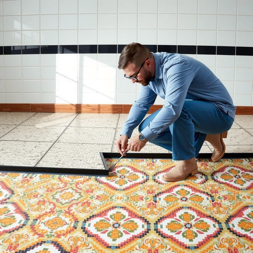A close-up of lifting mosaic tiles on a floor, highlighting the issue and potential causes.