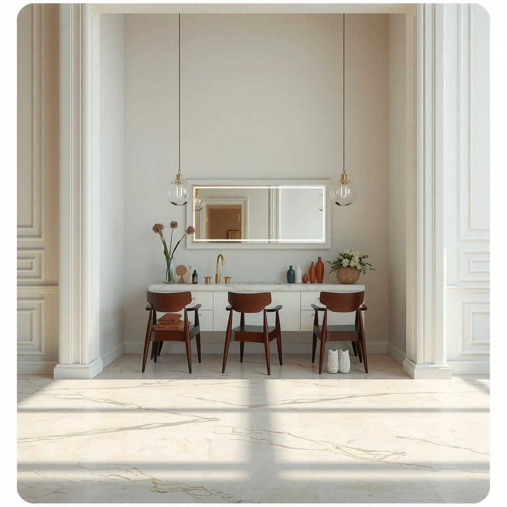 Different types of discoloration on marble floors: stains, etches, and residue.