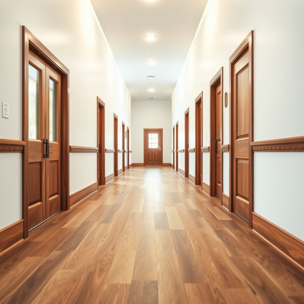 Image showing a hallway with potential safety risks for engineered wood floors.