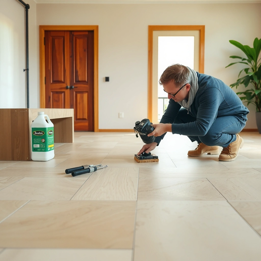 Image showing how to find squeak source in travertine floors, focusing on tile and subfloor differences.