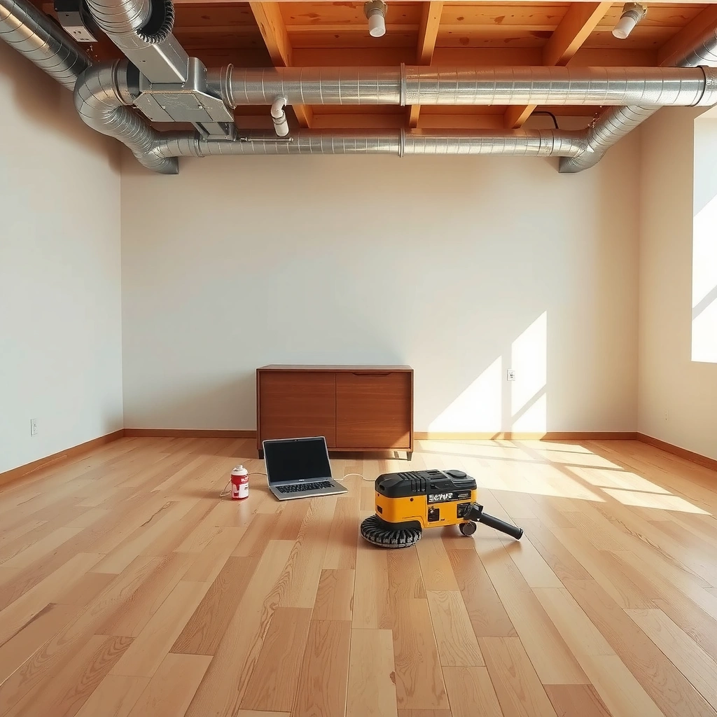 A person inspecting a polyaspartic floor to identify the source of a squeak before making repairs.