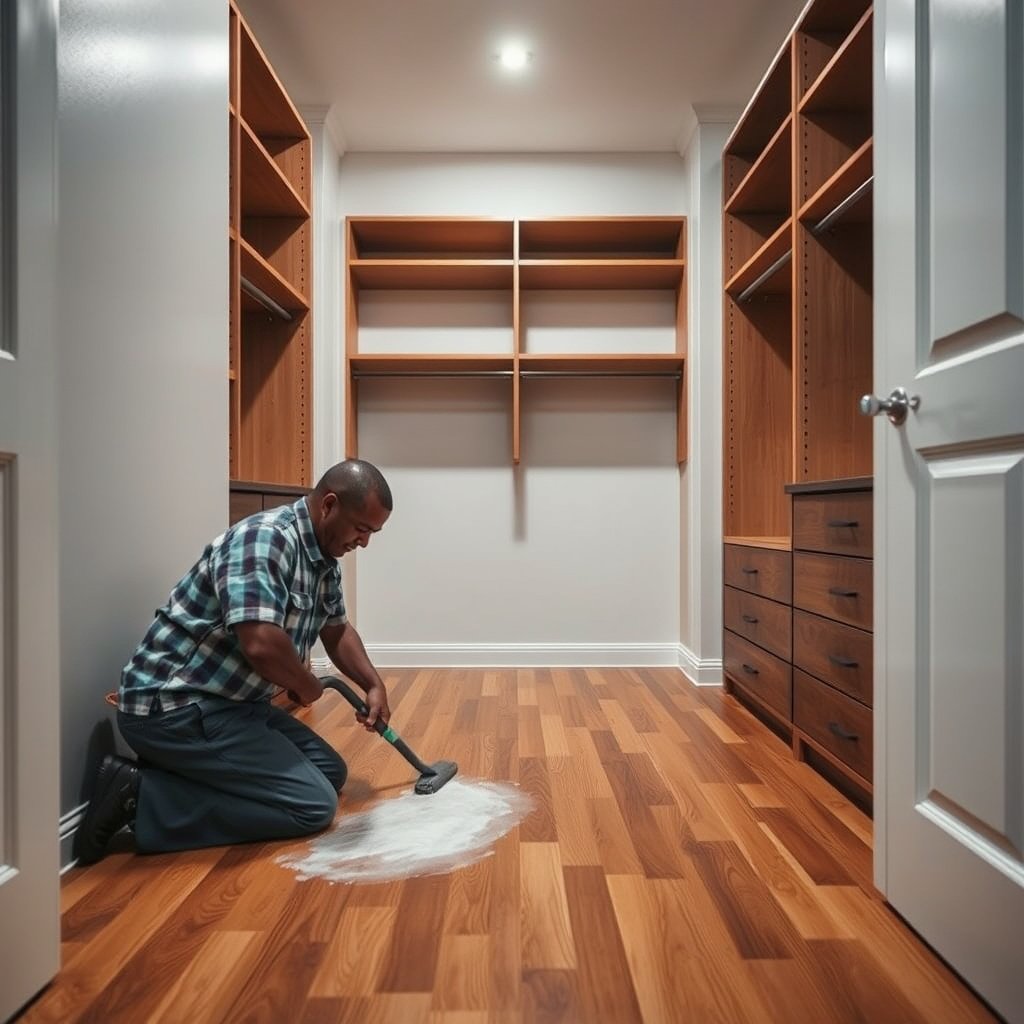Different types of stains on hardwood floors for identification in cleaning processes.