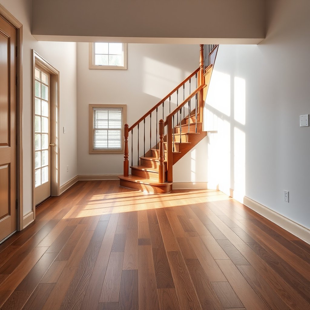 Image showing the significance of leveling hardwood floors before staircase installation