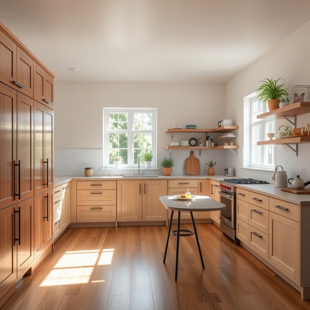 A kitchen with vinyl flooring featuring non-slip mats to enhance traction and prevent slips.