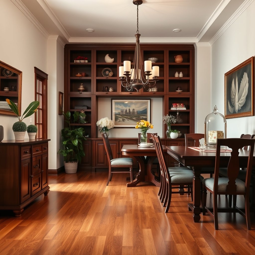 Image showing methods to improve traction and reduce slips on hardwood dining room floors.