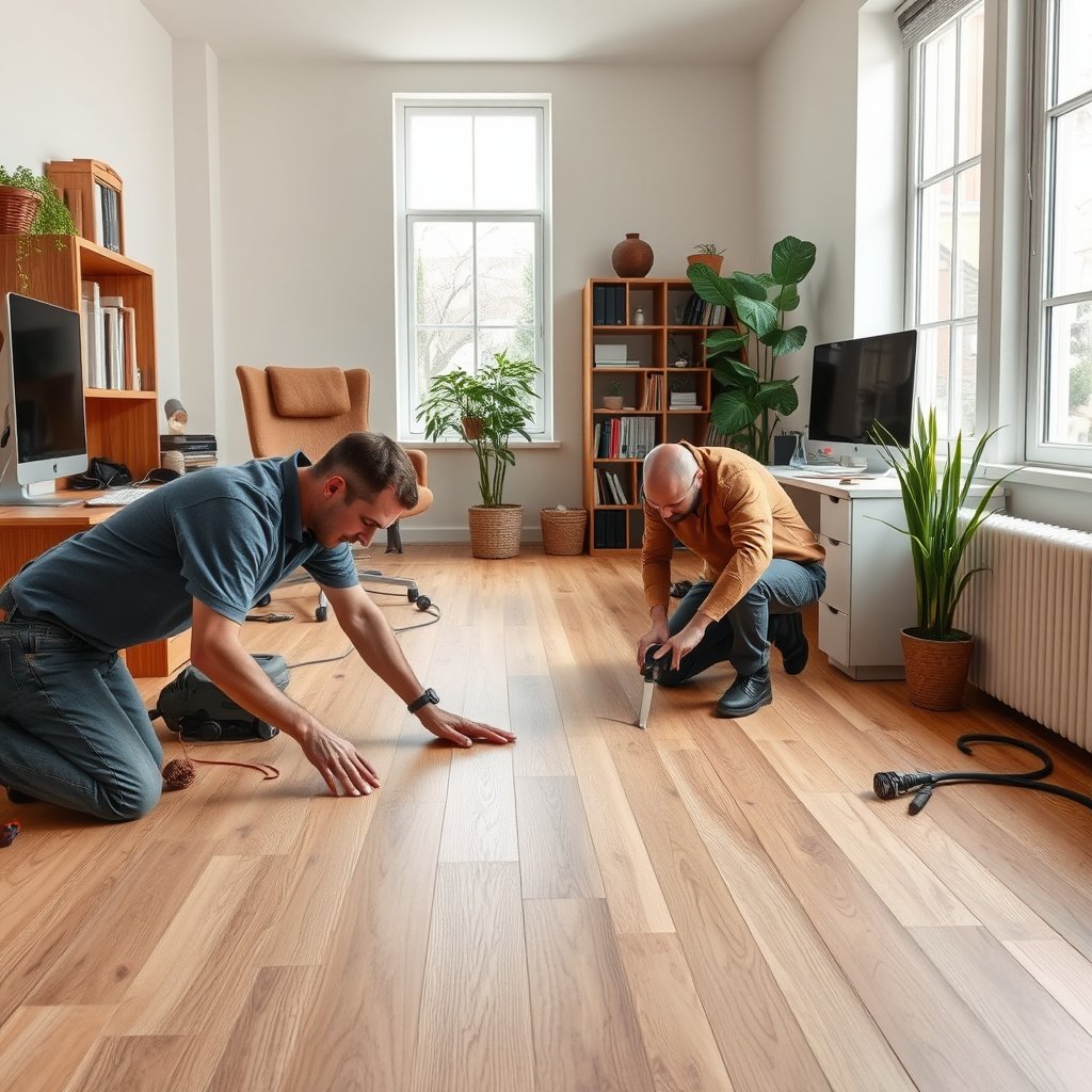 Inspect the damage on engineered wood floors and identify the plank type for repair.