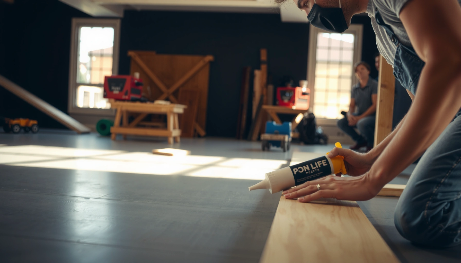Step-by-step guide for installing baseboards on concrete floors with tools and materials.