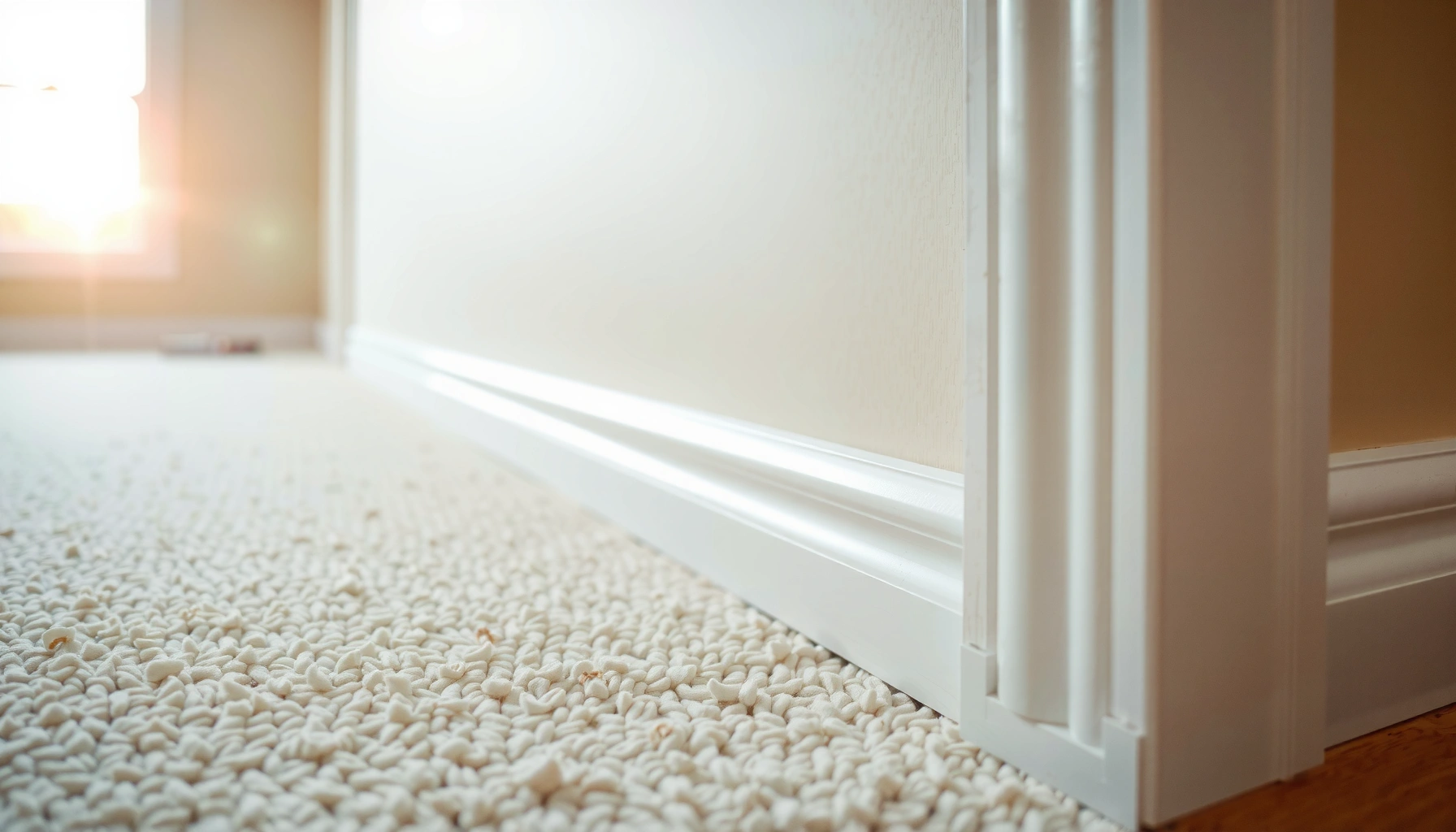 Step-by-step guide on installing baseboards over carpet floors with tools and materials.