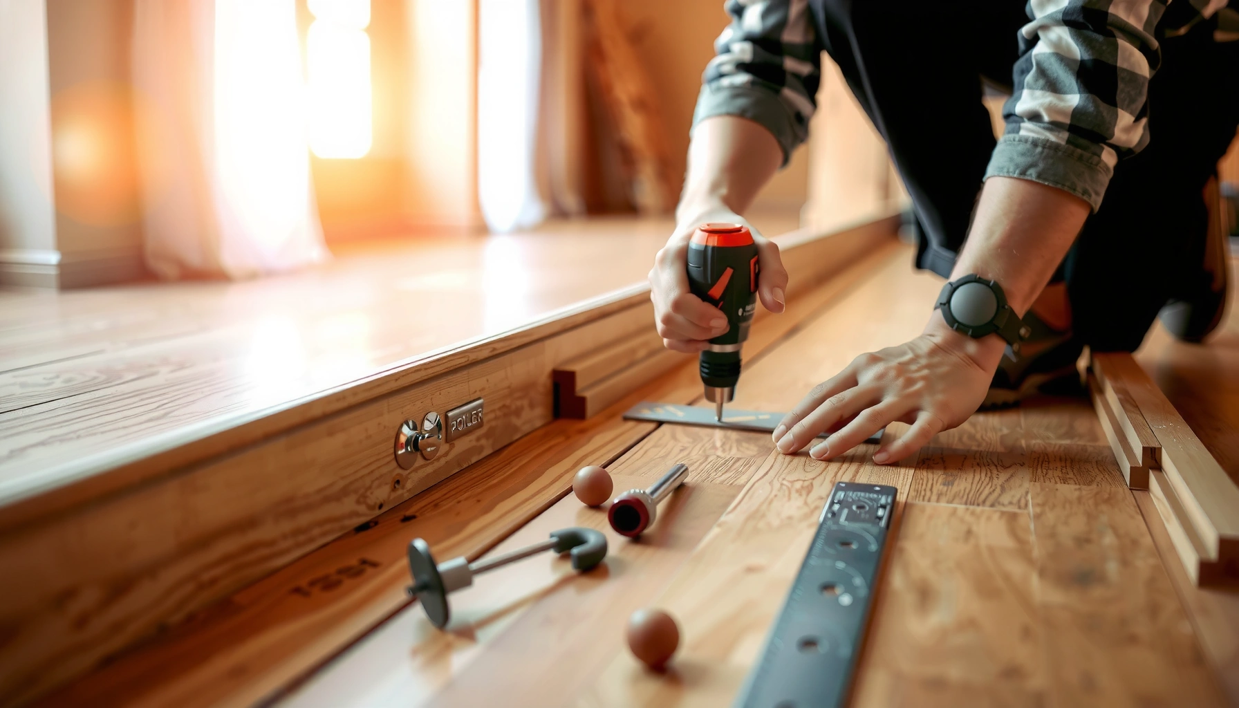 Step-by-step guide on installing baseboards with hardwood floors in a home renovation project.