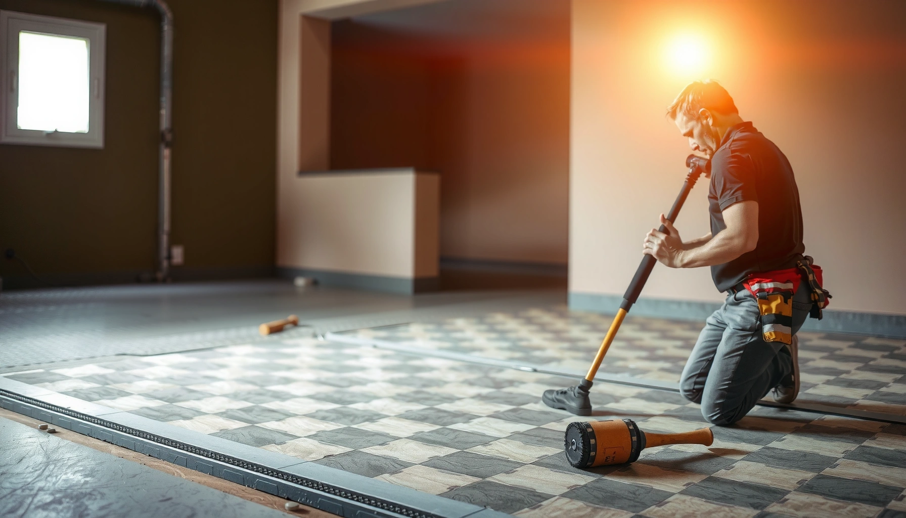 Step-by-step guide to installing bedroom garage floors with tools and materials.