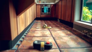 Step-by-step guide for installing cabinets around terracotta floors in a home renovation project