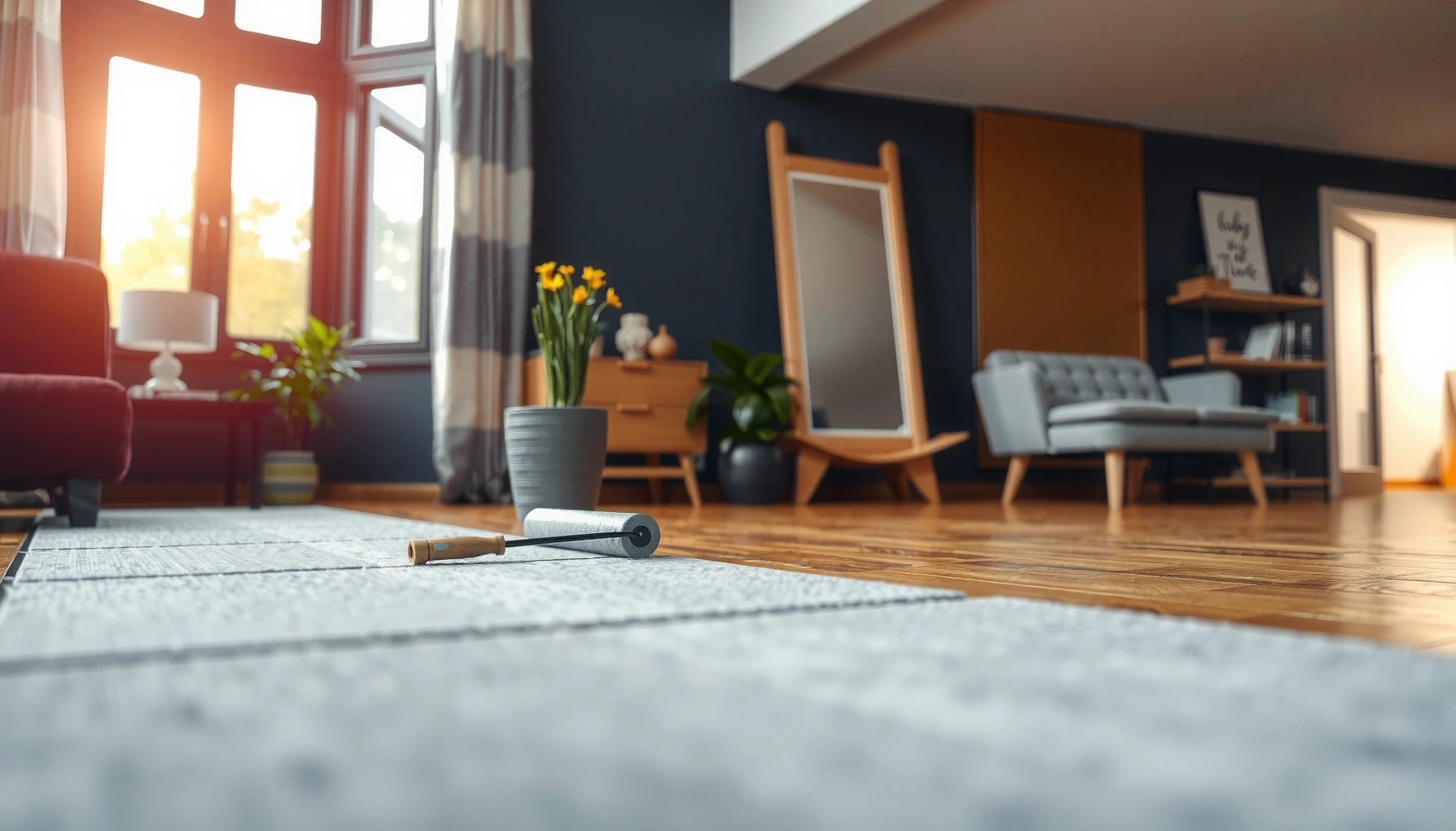 Step-by-step guide on how to install carpet tiles in a living room.