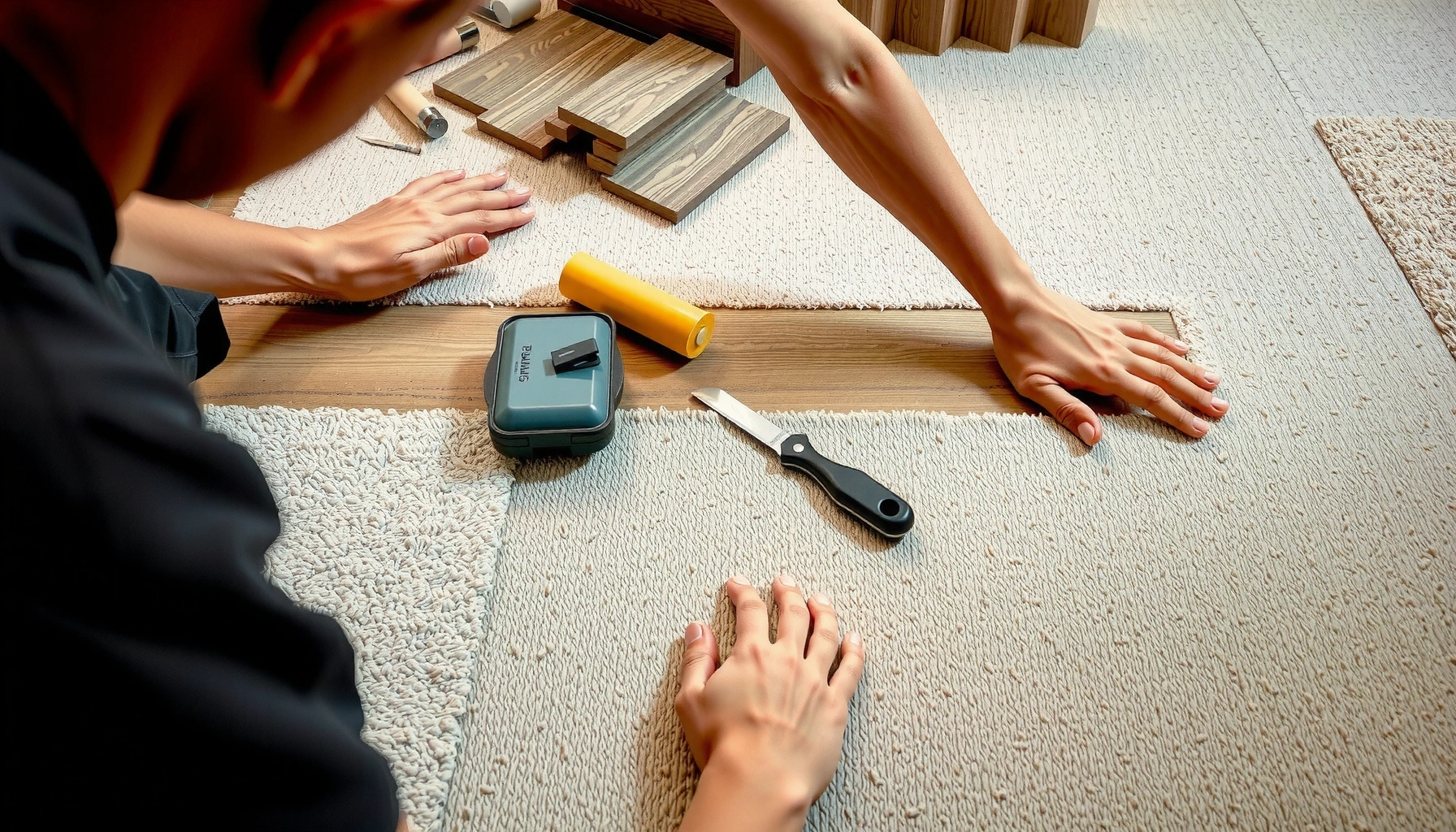 Step-by-step guide on installing carpet tiles over existing flooring.