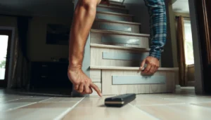 Step-by-step guide on installing ceramic tile floors around stairs for a seamless look.