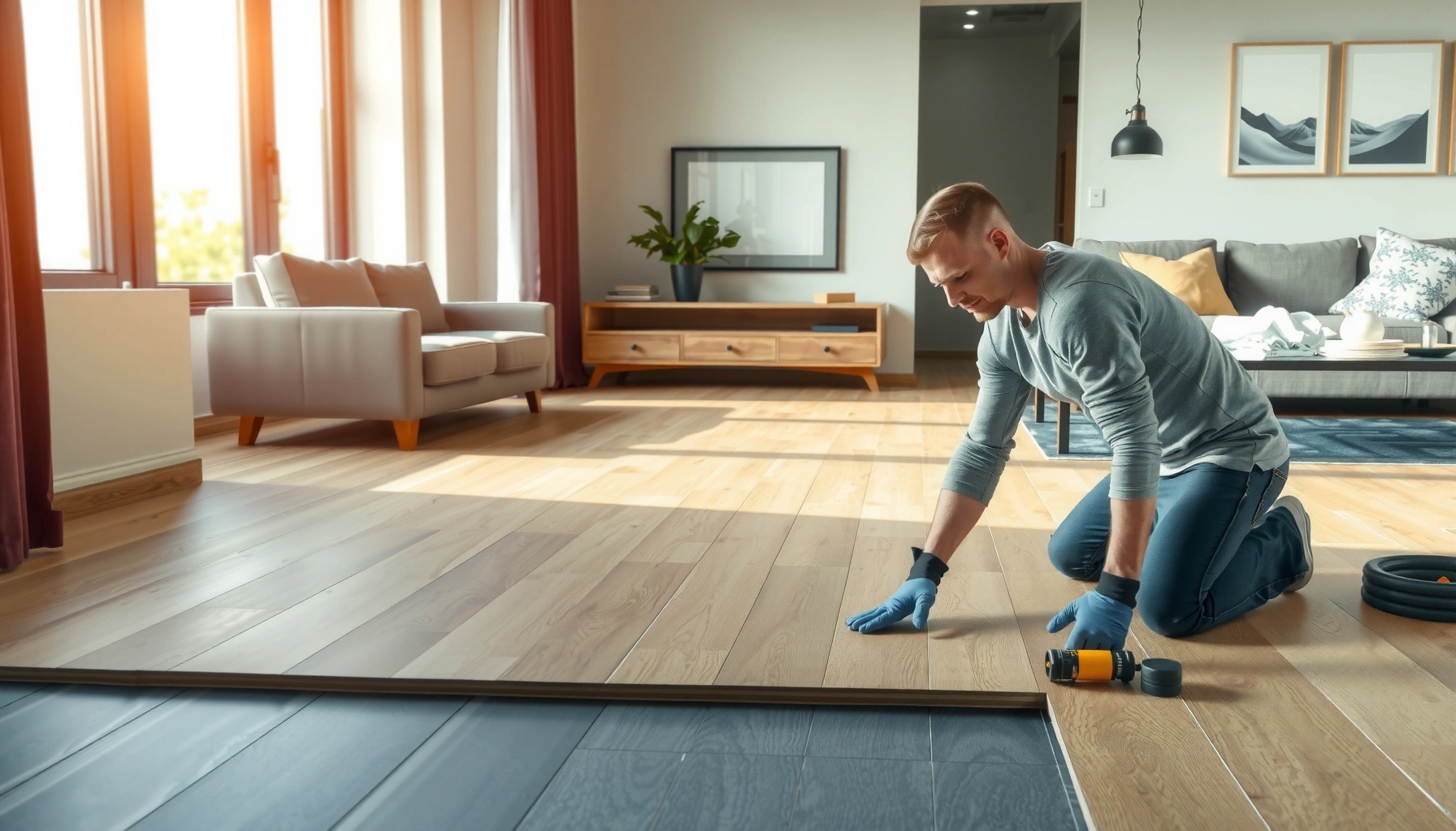 Step-by-step guide on how to install commercial floors in a living room setting