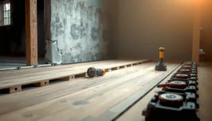 Step-by-step process of installing engineered wood floors in a basement.