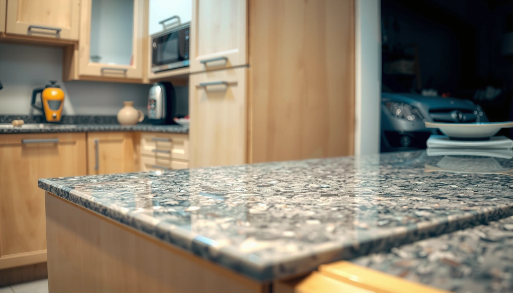Step-by-step guide on how to install granite floors around kitchen cabinets.