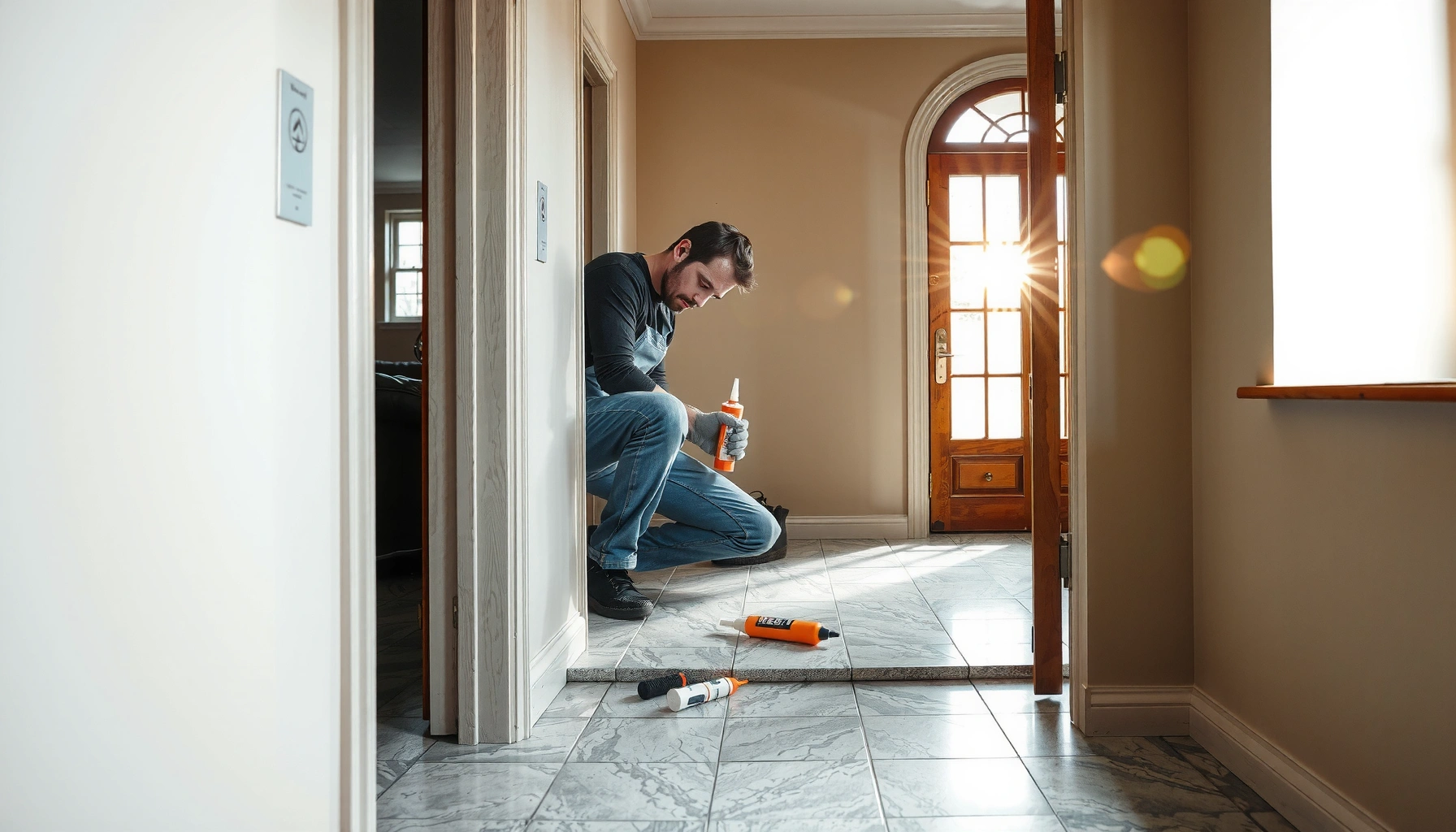 Step-by-step guide on how to install granite floors around doors for a perfect finish.