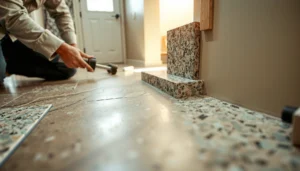Step-by-step guide for installing granite floors around stairs with detailed instructions.