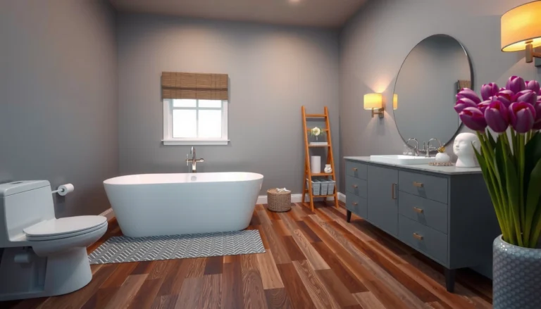 Step-by-step guide on how to install hardwood floors in a bathroom, showcasing tools and techniques.