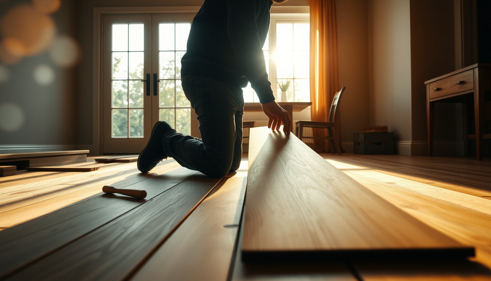 Step-by-step guide on how to install hardwood floors in a dining room setting.