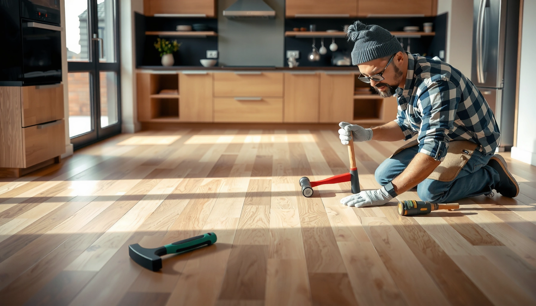 Step-by-step guide on how to install hardwood floors in a kitchen.