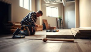 Step-by-step guide on installing hardwood floors in a commercial office setting.