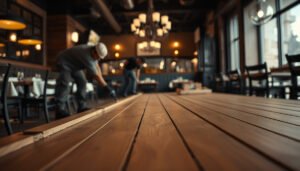 Step-by-step guide to installing hardwood floors in a restaurant setting.