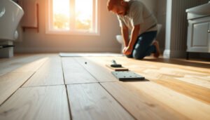 Step-by-step guide on how to install herringbone floors in a bathroom.