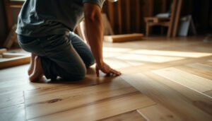 Step-by-step guide on how to install herringbone floors with tools and materials visible.
