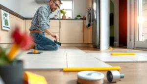 Step-by-step guide on how to install kitchen ceramic tile floors with tools and materials.