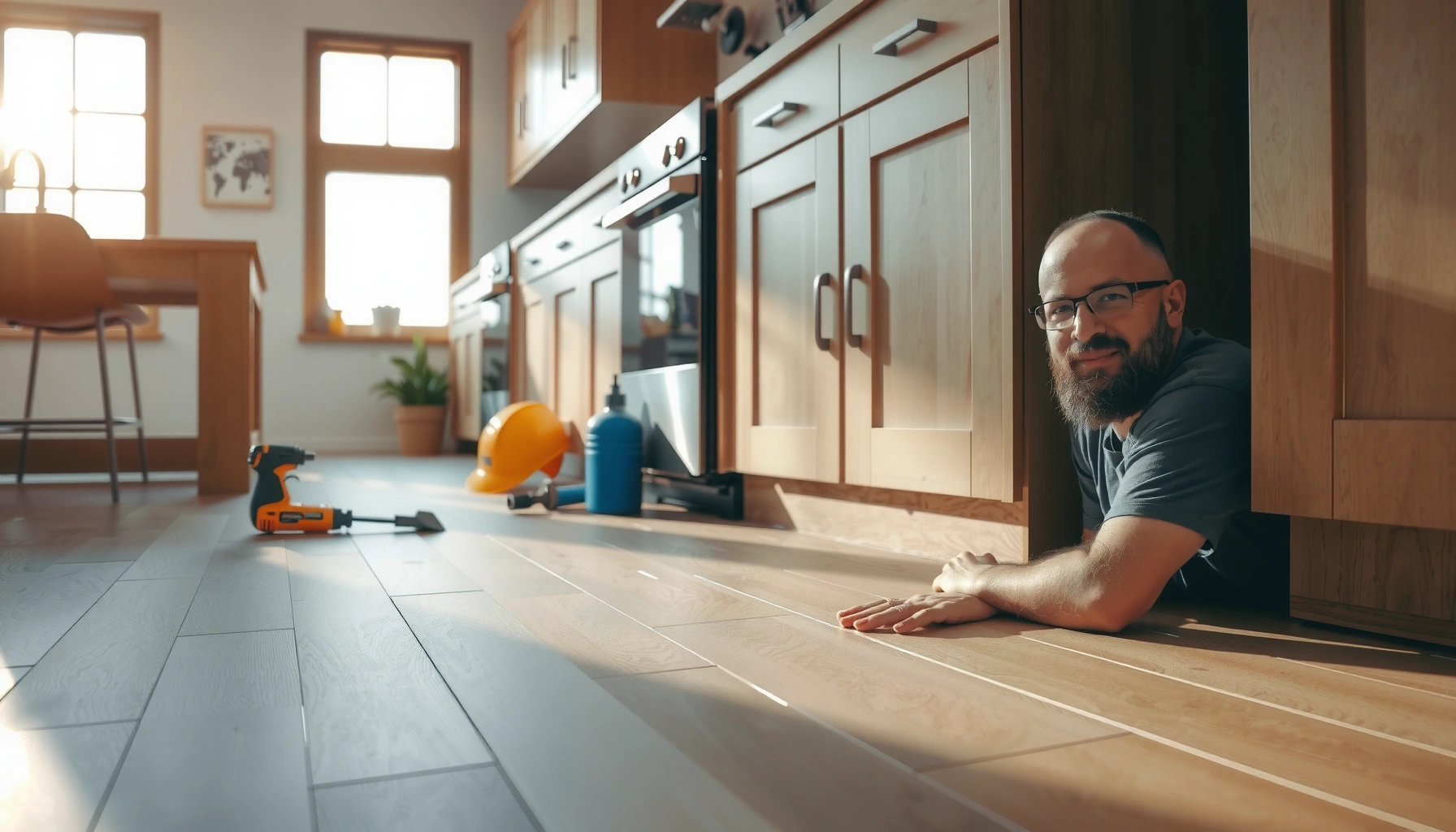 Step-by-step guide on installing kitchen floors around cabinets for a seamless look.