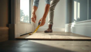 Step-by-step guide on how to install kitchen floors around doors in a home.