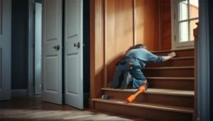 Step-by-step guide on how to install kitchen floors on stairs with materials and tools.
