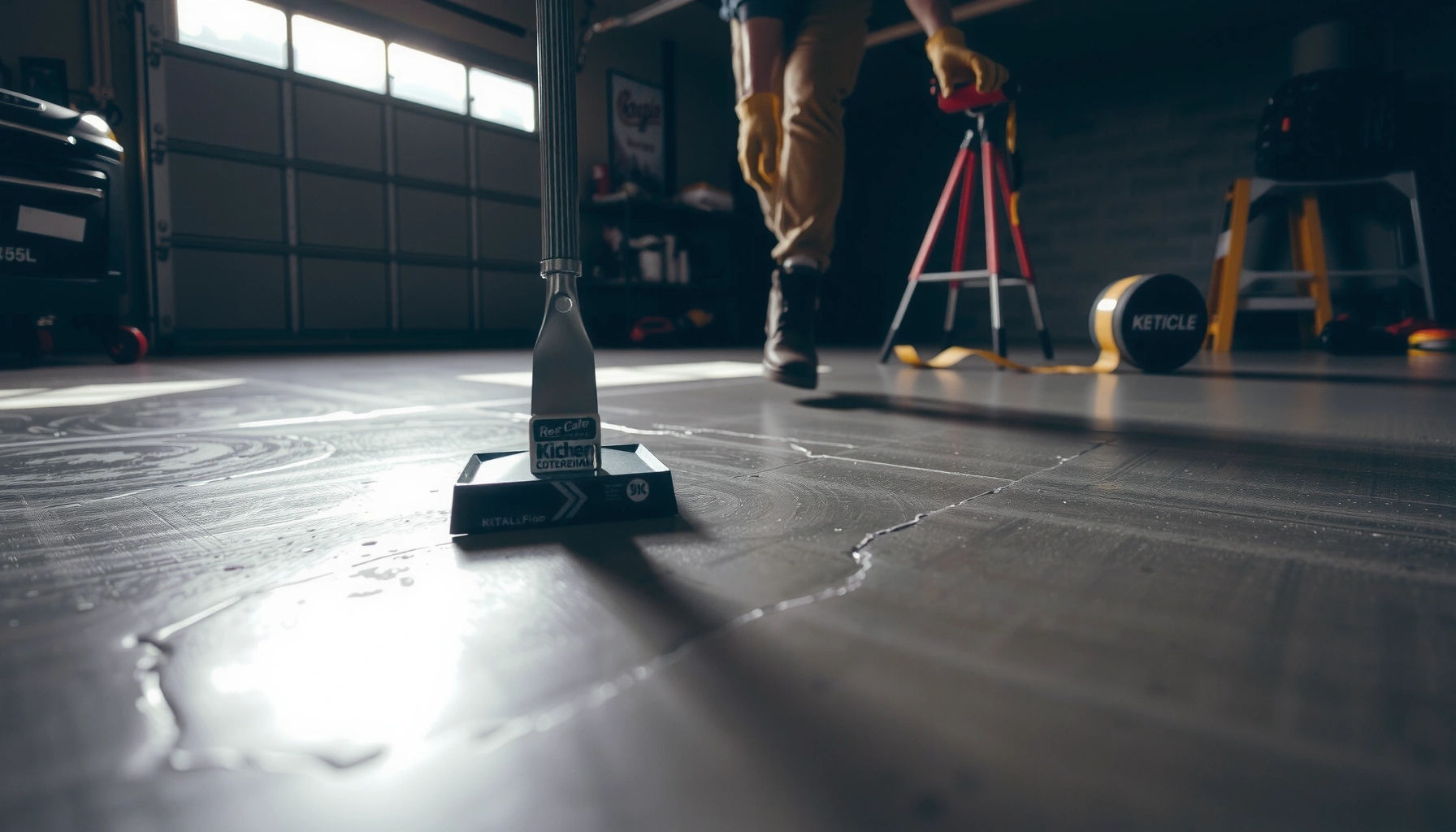 Step-by-step guide on how to install kitchen garage floors with tools and materials.