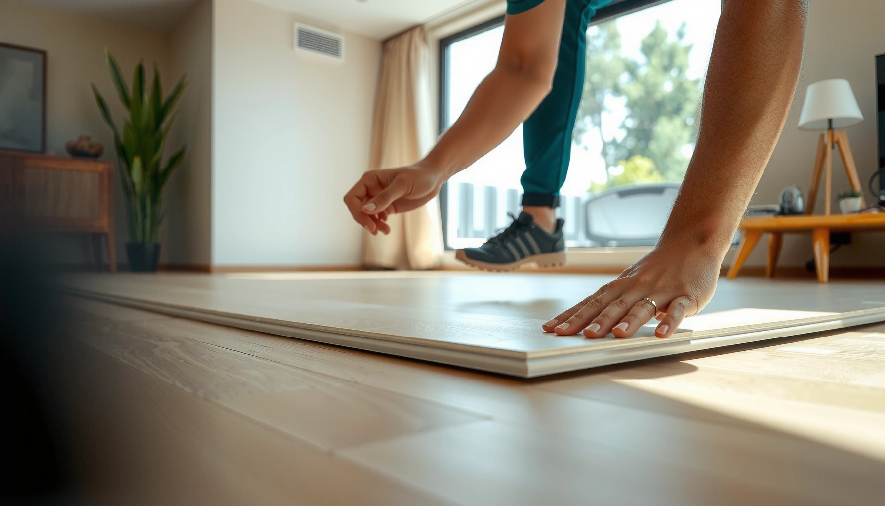 Step-by-step process of installing laminate floors over existing flooring in a home.