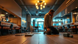 Step-by-step guide to installing laminate floors in a restaurant setting.