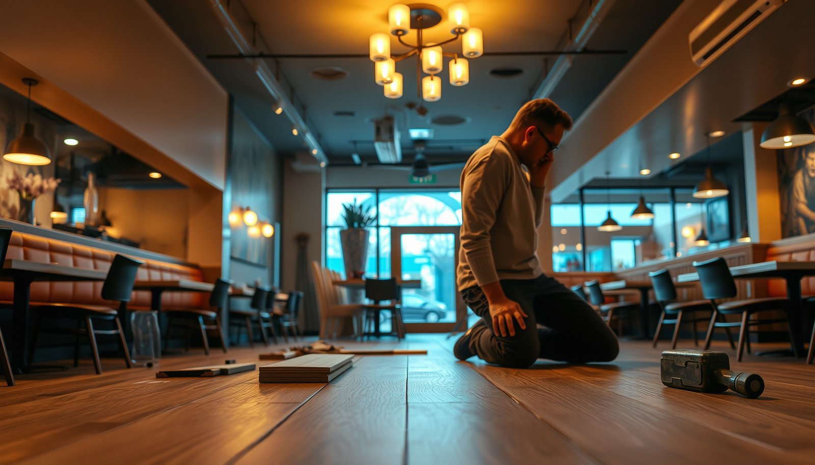 Step-by-step guide to installing laminate floors in a restaurant setting.