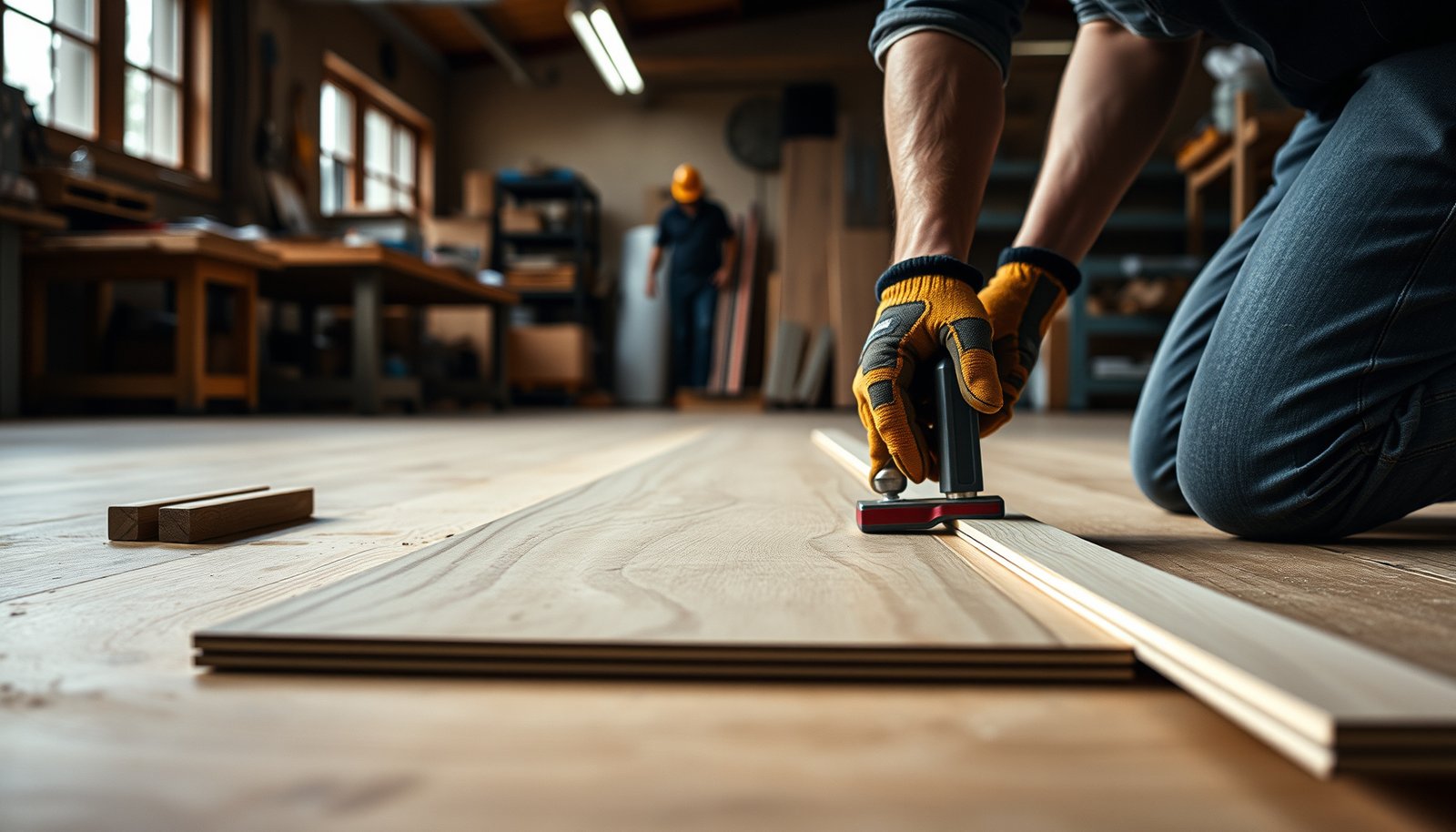 Step-by-step guide on how to install laminate floors in a workshop setting.