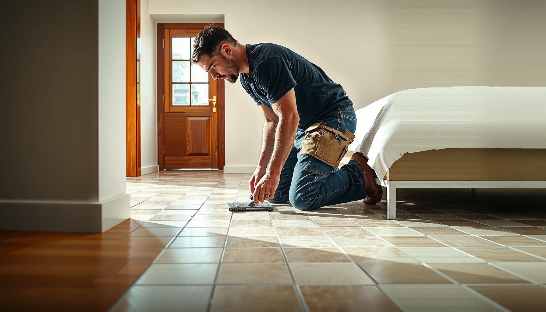 Step-by-step guide on how to install mosaic tile floors in a bedroom.