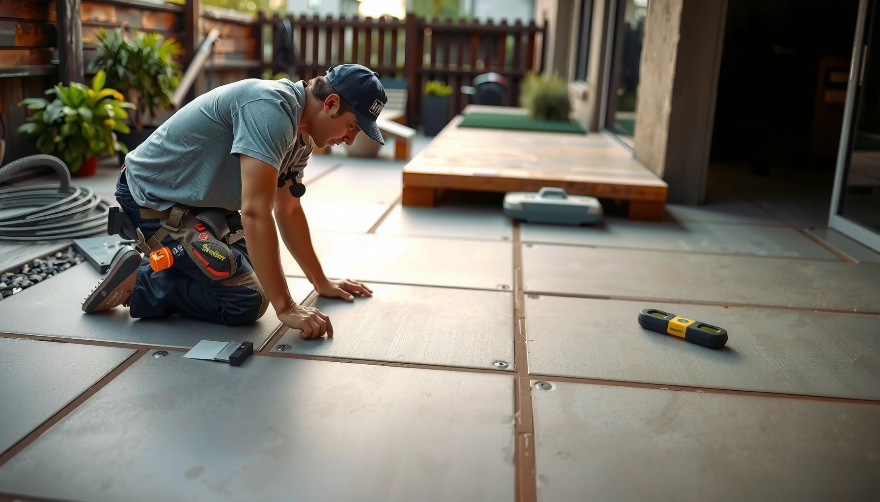 Step-by-step guide on how to install outdoor flooring over concrete surfaces.