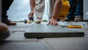 Step-by-step guide on installing thresholds for patio floors with tools and materials.