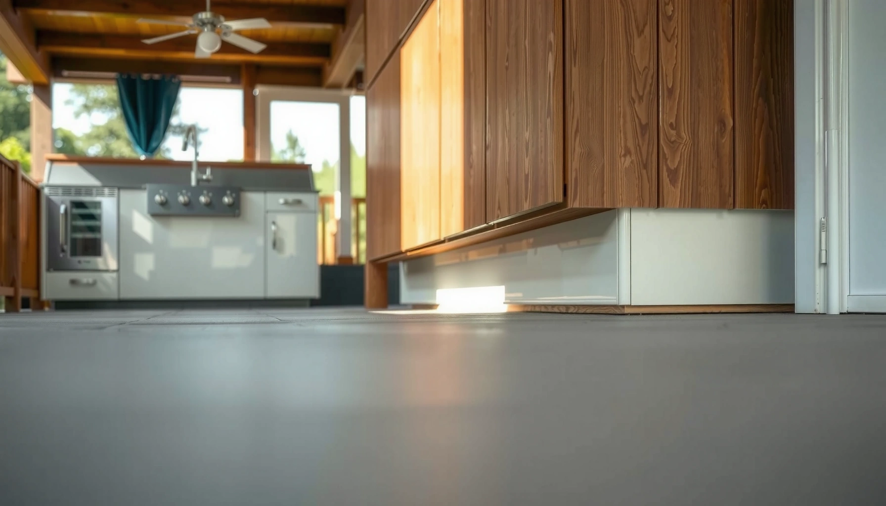 Step-by-step guide on installing patio floors around cabinets without gaps.