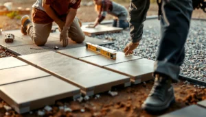 Step-by-step guide to installing patio floors on uneven floors, showcasing tools and techniques.