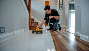 Step-by-step guide on installing polyaspartic floors around stairs for a seamless finish.