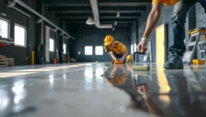 Step-by-step guide on how to install polyaspartic floors with tools and materials shown.