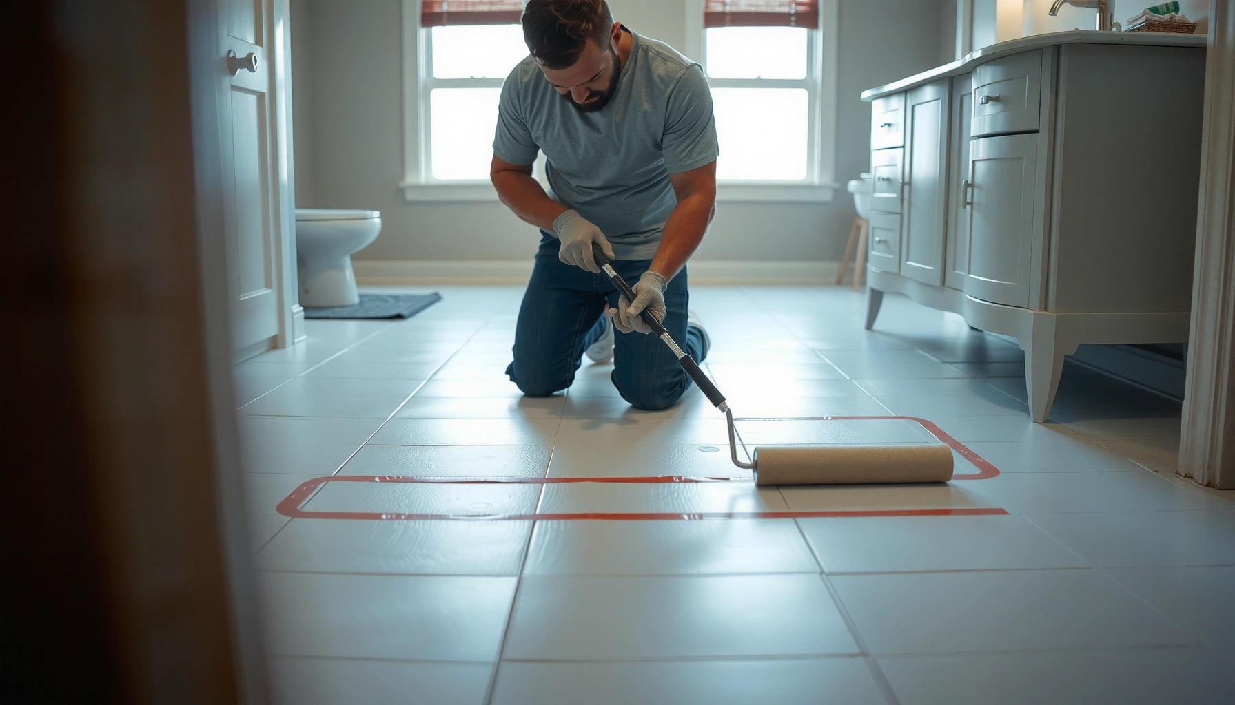 Step-by-step guide for installing polyurethane floors in a bathroom.
