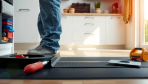 Step-by-step guide on how to install rubber floors around kitchen cabinets