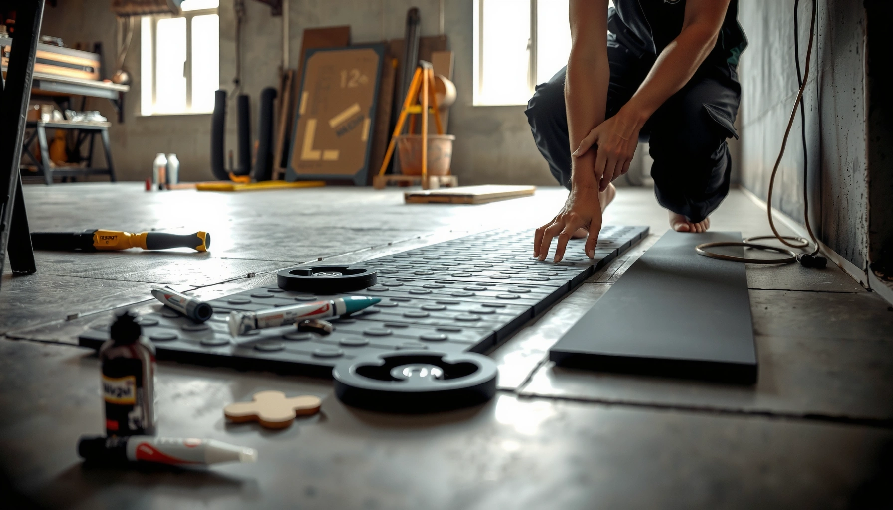 Step-by-step guide to installing rubber floors over concrete surfaces.