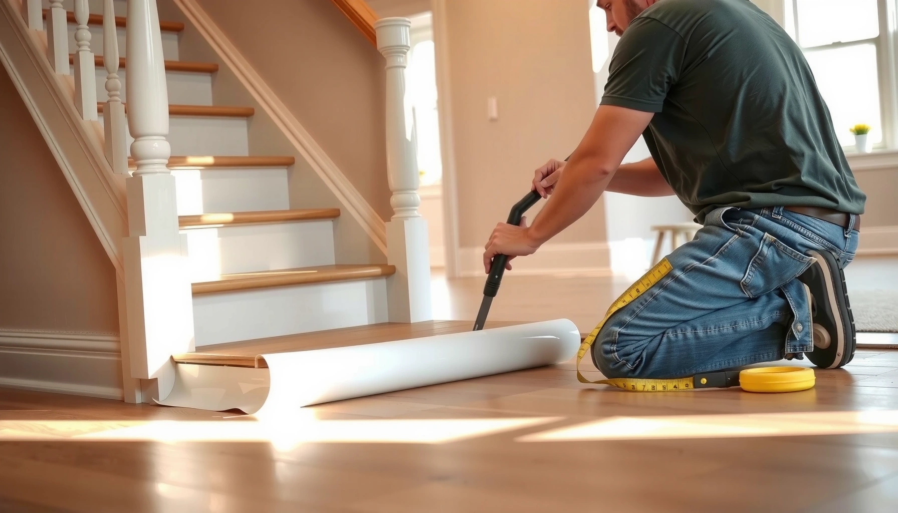 Step-by-step guide on how to install sheet vinyl flooring around stairs for a seamless look.